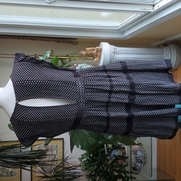 Free People Retro Kitty Crochet Trim Black White Floral Boho Dress Size Small - Picture 15 of 17